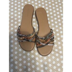 Women Tracie Crisscross Slide Sandal in Snake Embossed Leather Size 8